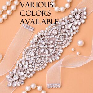 Wedding dress sash satin bow crystals sparkly elegant brand new great condition